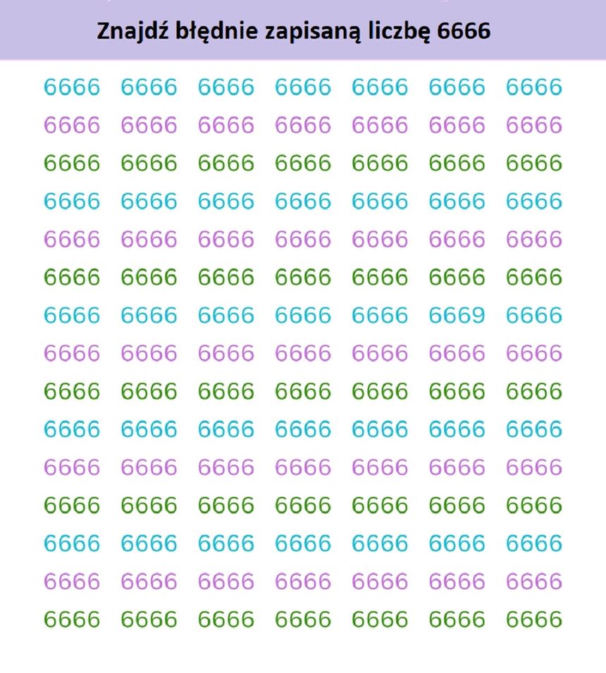 Znajdź błędnie zapisaną liczbę 6666