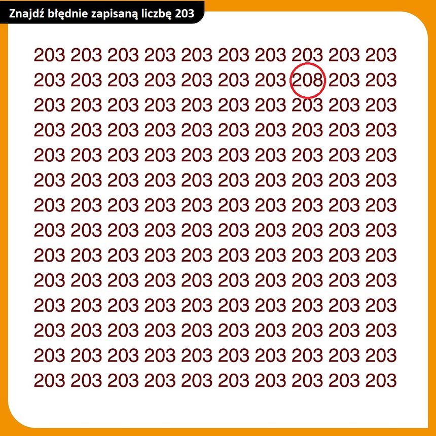 Znajdź błędnie zapisaną liczbę 203: rozwiązanie