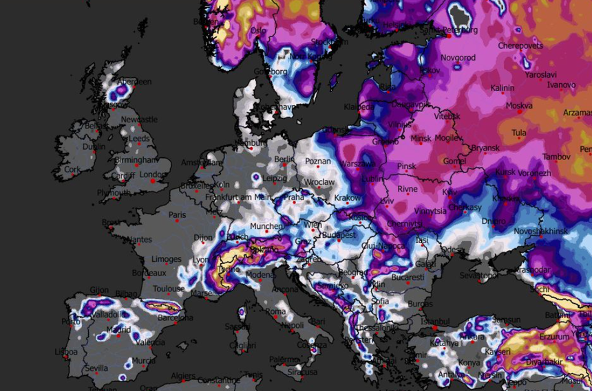 Prognozowana grubość pokrywy śnieżnej 26.01
