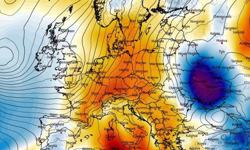 Anomalia temperatury na poziomie ciśnienia 850 hPa 15.01
