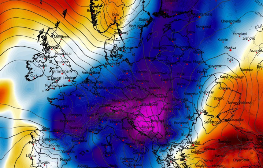 Anomalia temperatury na poziomie ciśnienia 850 hPa 27.02
