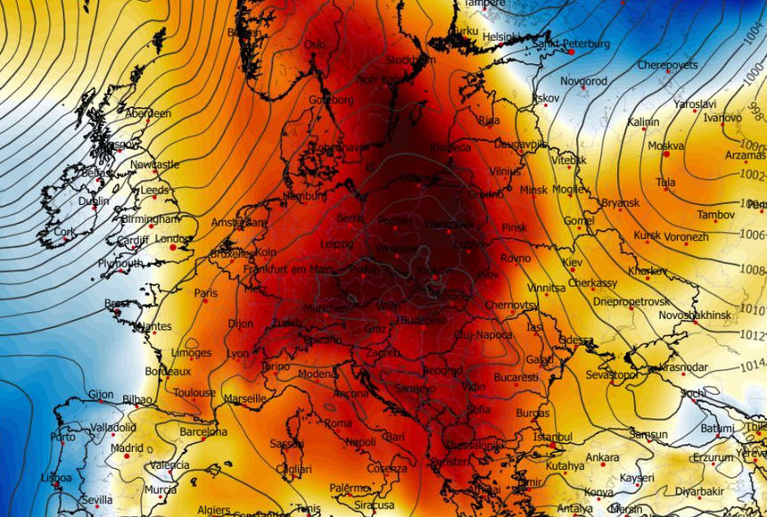 Anomalia temperatury na poziomie ciśnienia 850 hPa 12.12