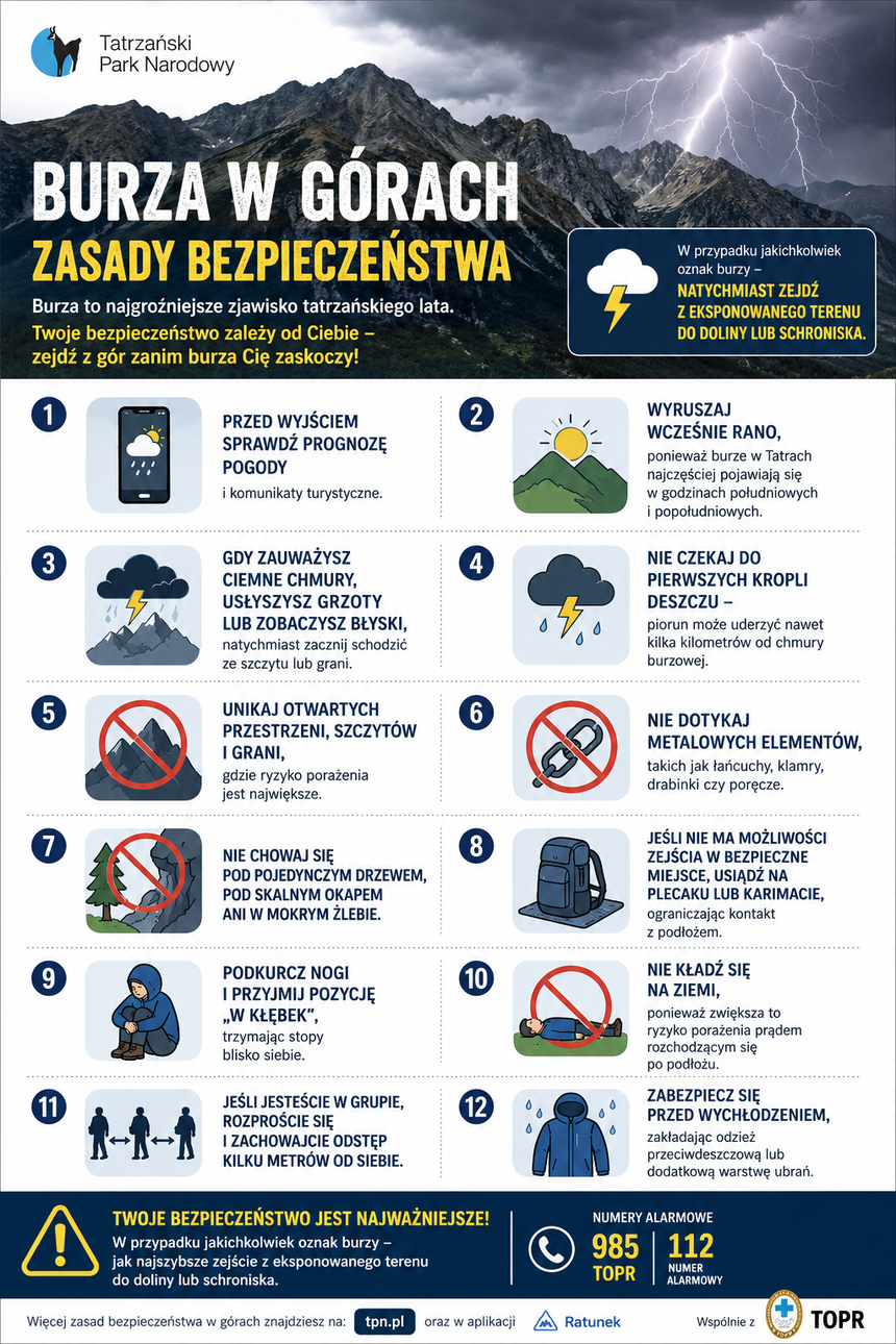 góry, jak zachować się w trakcie burzy