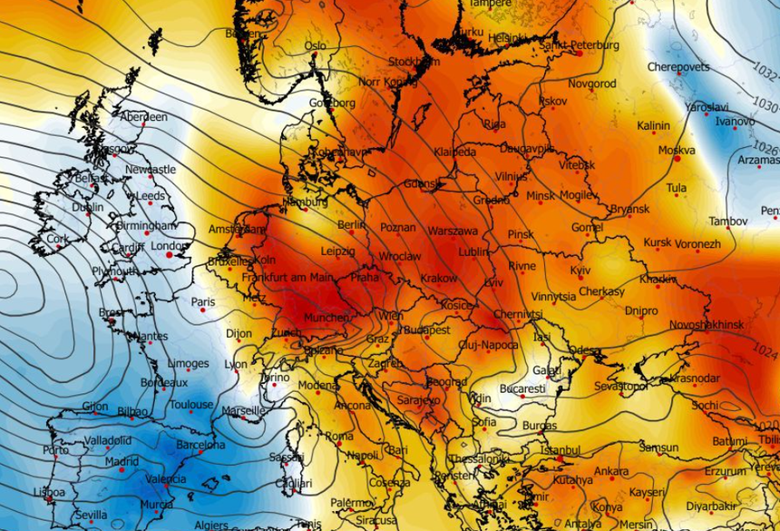 Anomalia temperatury na poziomie ciśnienia 850 hPa 22.12