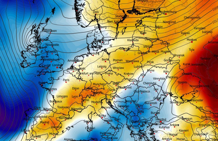 Anomalia temperatury na poziomie ciśnienia 850 hPa 31.03