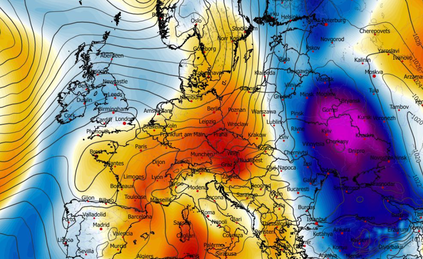 Anomalia temperatury na poziomie ciśnienia 850 hPa 14.01