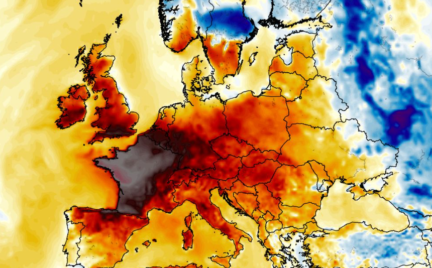 Anomalia temperatury mierzona na wysokości 2 m nad powierzchnią gruntu 25.06