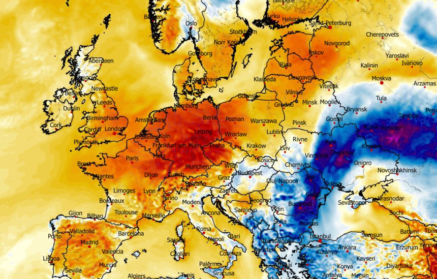 Anomalia temperatury mierzona na wysokości 2 m nad powierzchnią gruntu 22.02