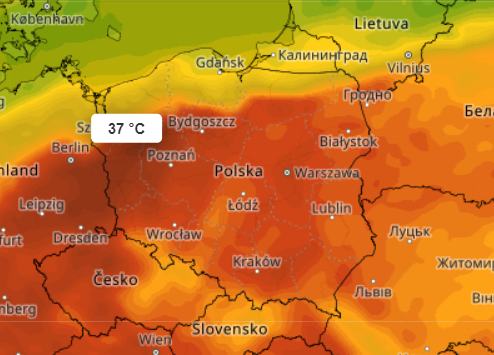 Prognoza na niedzielę wg. modelu GFS