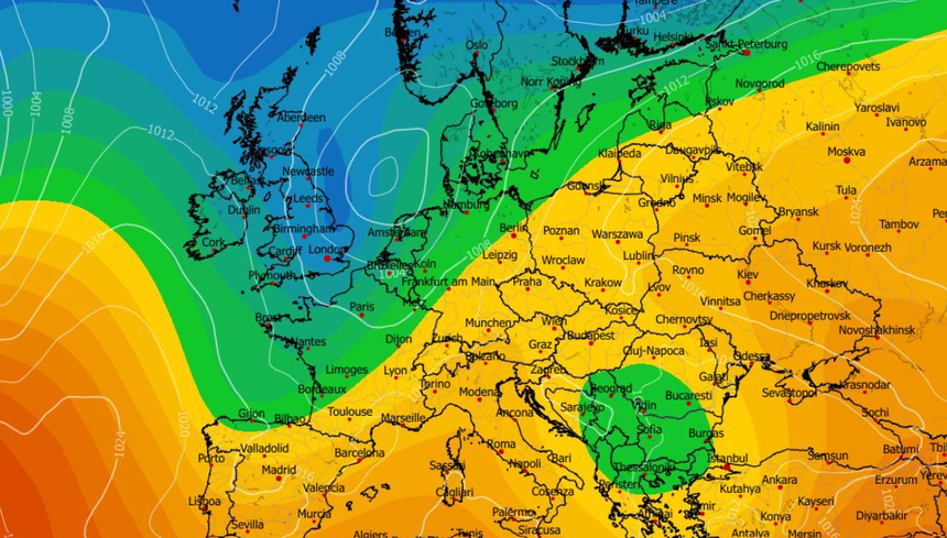 Wysokość geopotencjalna poziomu 500 hPa (gpdm) oraz ciśnienie zredukowane do poziomu morza (MLSP) w hPa 30.11