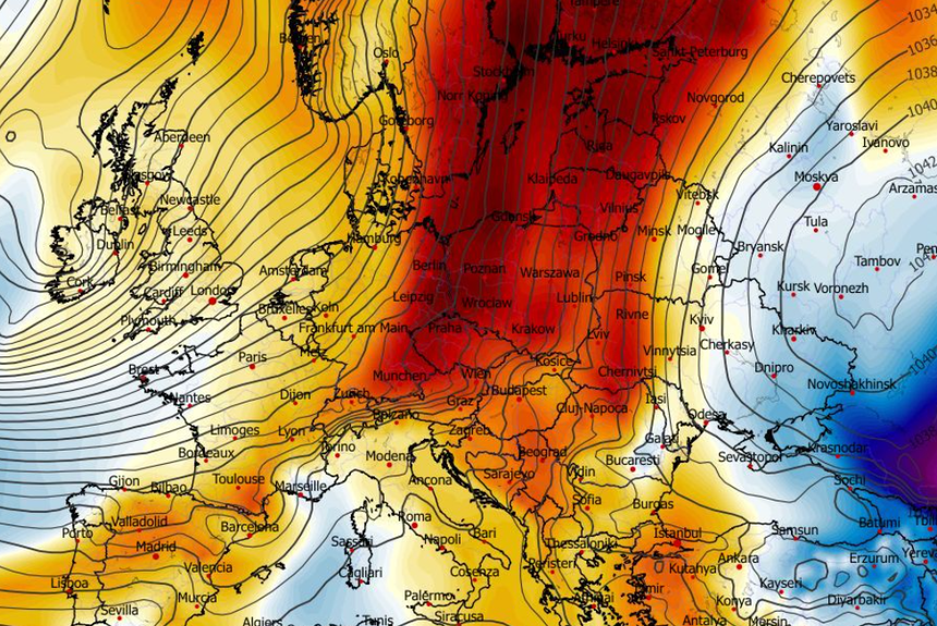 Anomalia temperatury na poziomie ciśnienia 850 hPa 19.01
