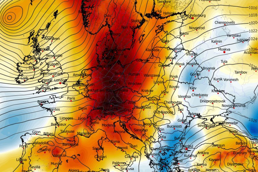Anomalia temperatury na poziomie ciśnienia 850 hPa 12.12