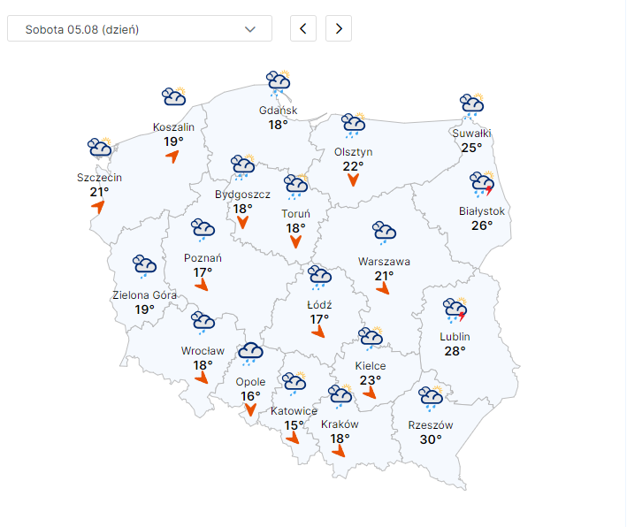 prognoza pogody IMGW na sobotę 05.08.2023
