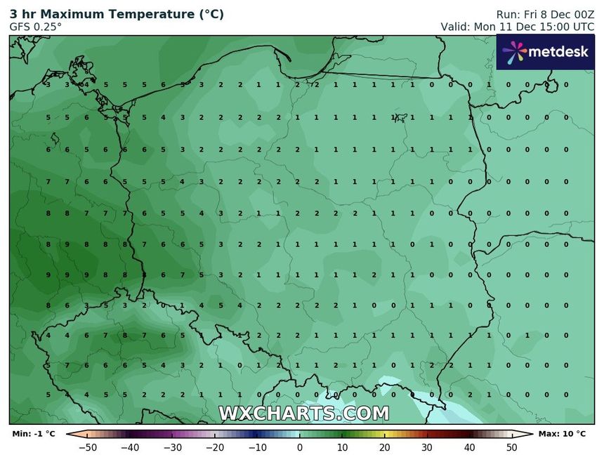 wxcharts.com - maksymalna temperatura w poniedziałek