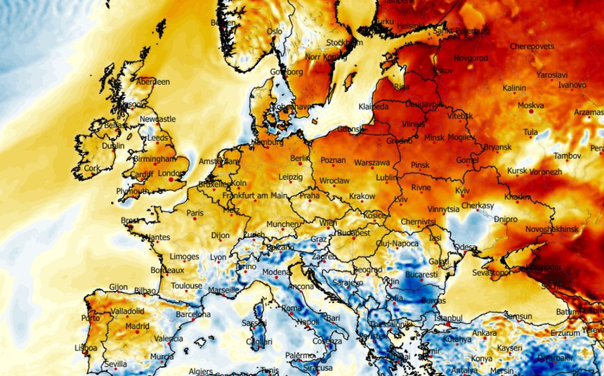 Anomalia temperatury mierzona na wysokości 2 m nad powierzchnią gruntu 22.03