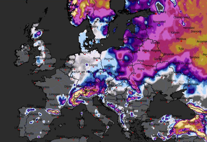 Prognozowana grubość pokrywy śnieżnej 30.01