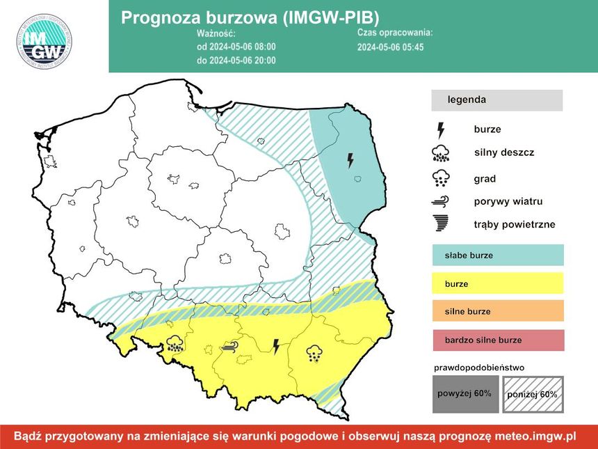 Prognoza burzowa na 6 maja. IMGW