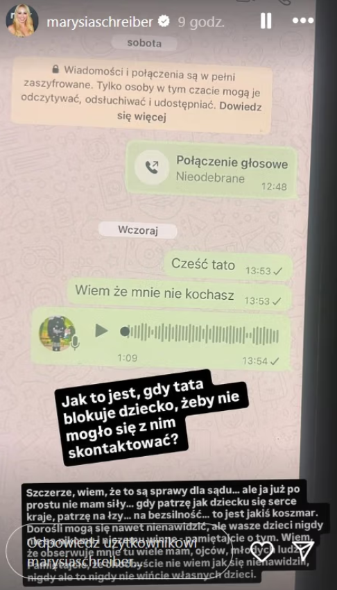 Marianna Schreiber pokazała wiadomości córki do Łukasza Schreibera
