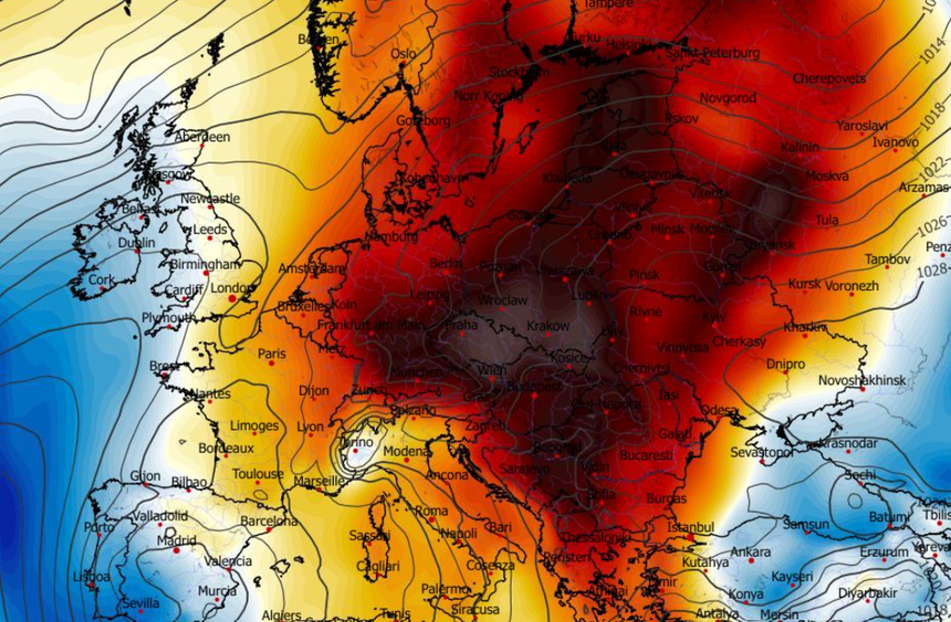 Anomalia temperatury na poziomie ciśnienia 850 hPa 16.12