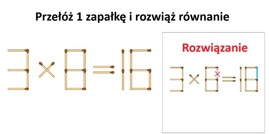 Przełóż 1 zapałkę i rozwiąż równanie. Rozwiązanie
