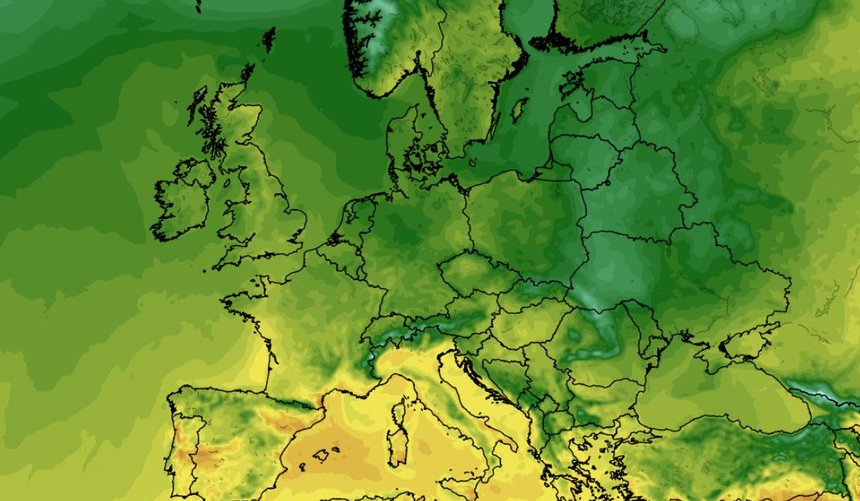 Temperatura w Europie mierzona na wysokości 2 m nad powierzchnią gruntu 29.05