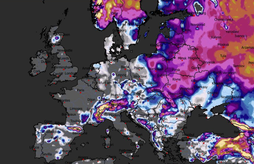 Prognozowana grubość pokrywy śnieżnej 25.01