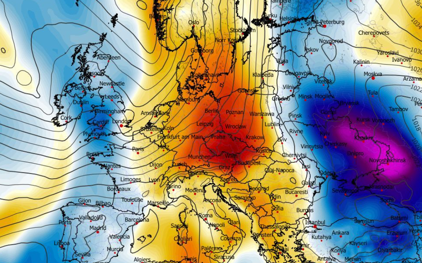 Anomalia temperatury na poziomie ciśnienia 850 hPa 14.01