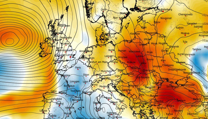 Anomalia temperatury na poziomie ciśnienia 850 hPa 05.12