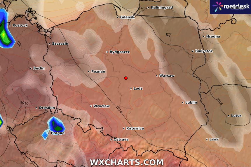 Mapa pogodowa dla Polski - środa