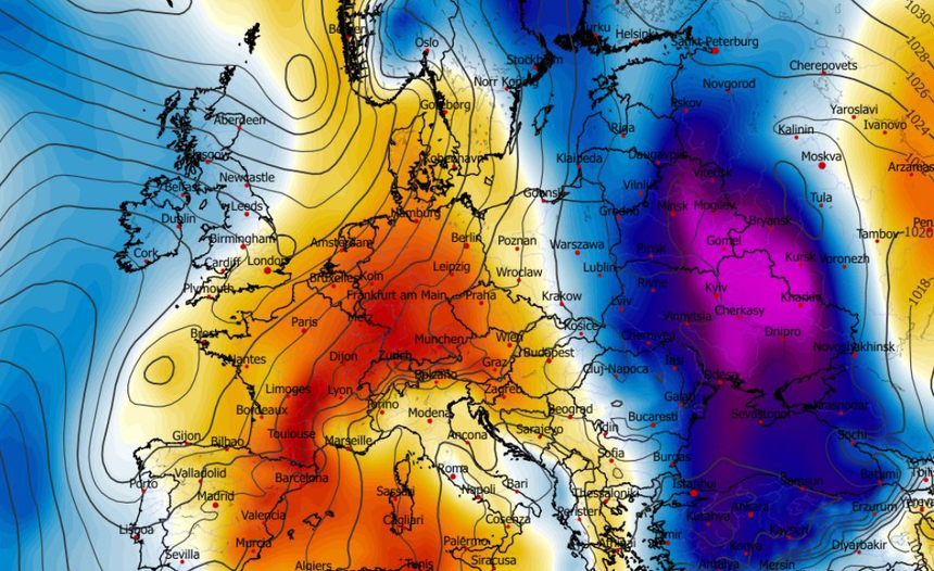 Anomalia temperatury na poziomie ciśnienia 850 hPa 13.01