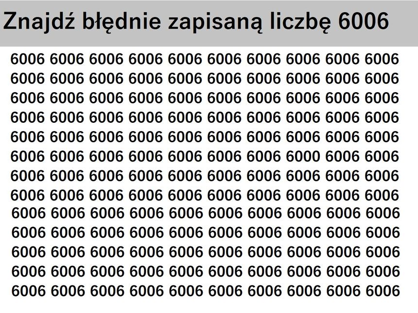 Znajdź błędnie zapisaną liczbę 6006. Zadanie