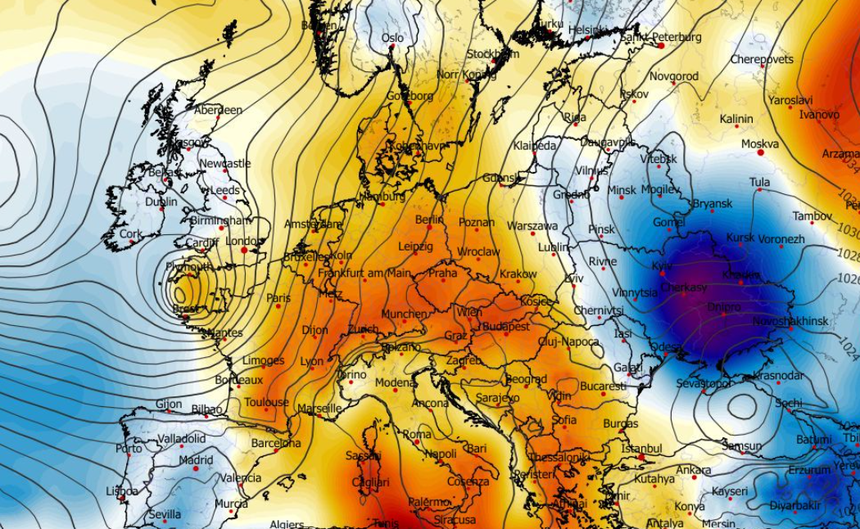 Anomalia temperatury na poziomie ciśnienia 850 hPa 15.01