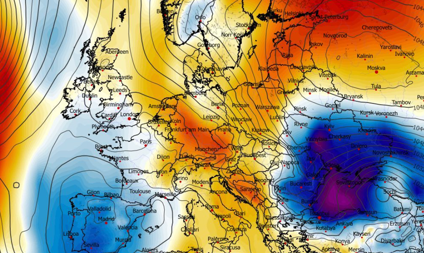 Anomalia temperatury na poziomie ciśnienia 850 hPa 18.01