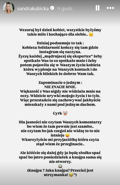 Sandra Kubicka reaguje na negatywne komentarze