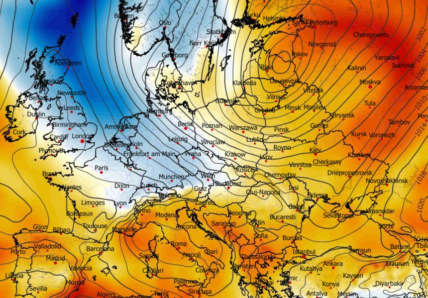 Anomalia temperatury na poziomie ciśnienia 850 hPa 23.12