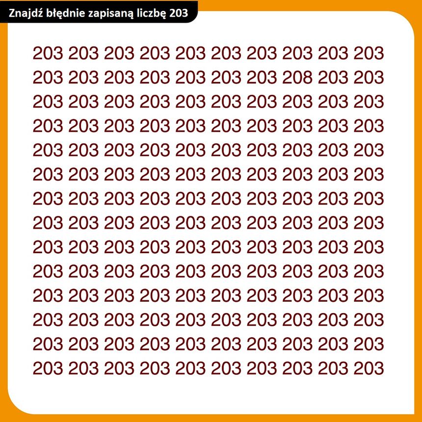 Znajdź błędnie zapisaną liczbę 203