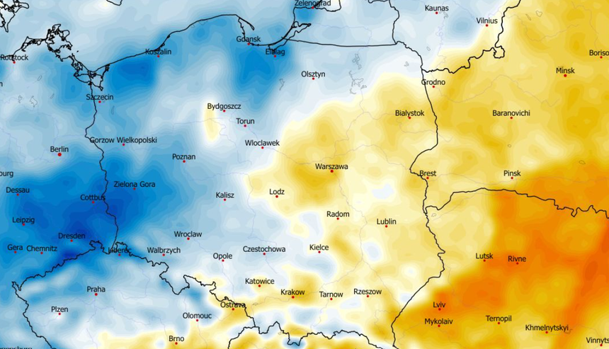 Anomalia temperatury mierzona na wysokości 2 m nad powierzchnią gruntu 07.05