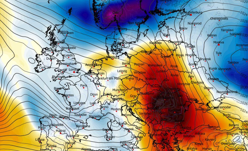 Anomalia temperatury na poziomie ciśnienia 850 hPa 25.01