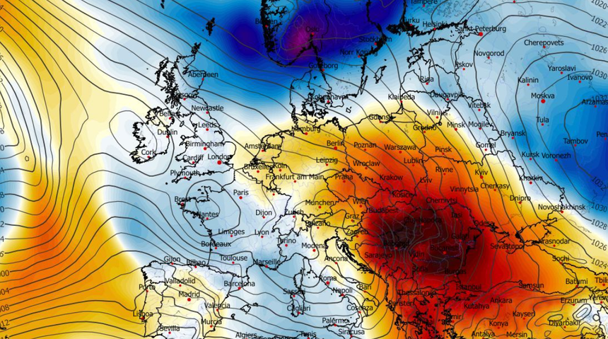 Anomalia temperatury na poziomie ciśnienia 850 hPa 25.01