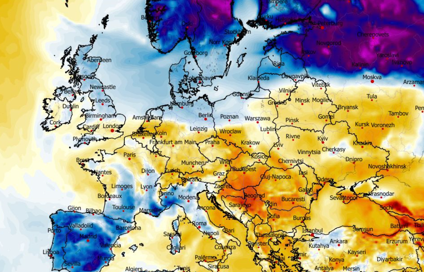 Anomalia temperatury mierzona na wysokości 2 m nad powierzchnią gruntu 09.02