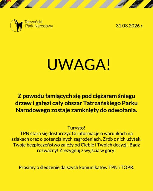 Tatry. TPN zamyka wszystkie szlaki