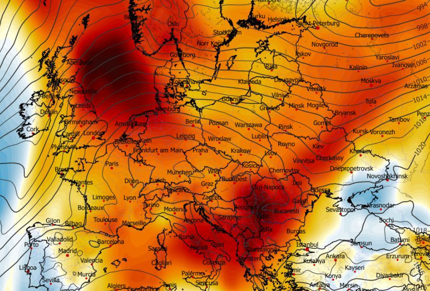 Anomalia temperatury na poziomie ciśnienia 850 hPa 11.12