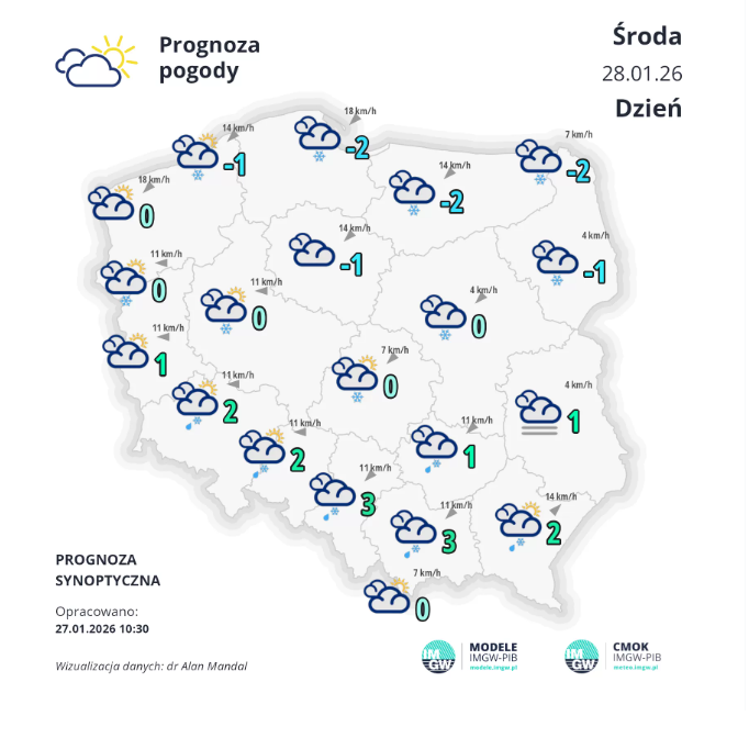 pogoda w Polsce IMGW, 28 styczeń 2026