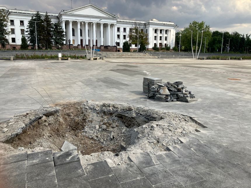 Centrum Kramatorska po ataku rakietowym