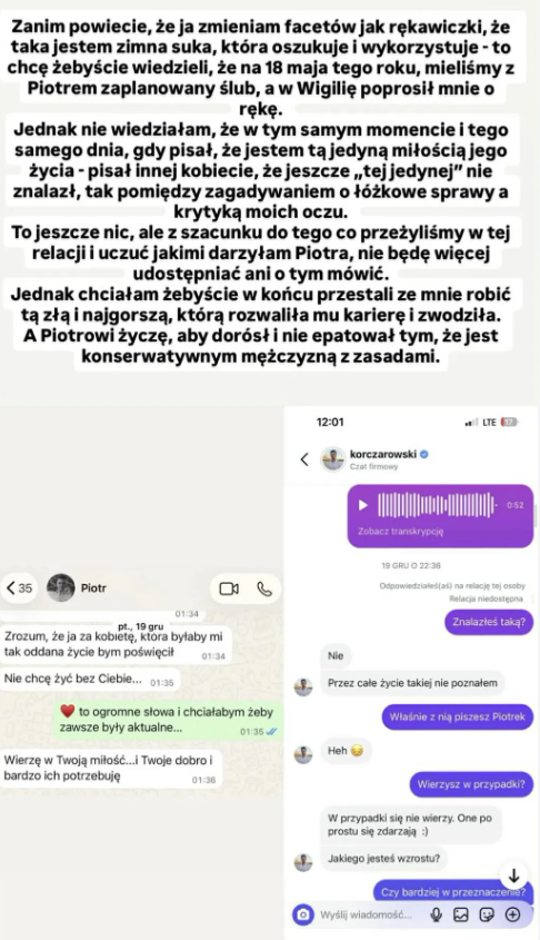 Marianna Schreiber pokazała rozmowy Piotra Korczarowskiego z inną kobietą