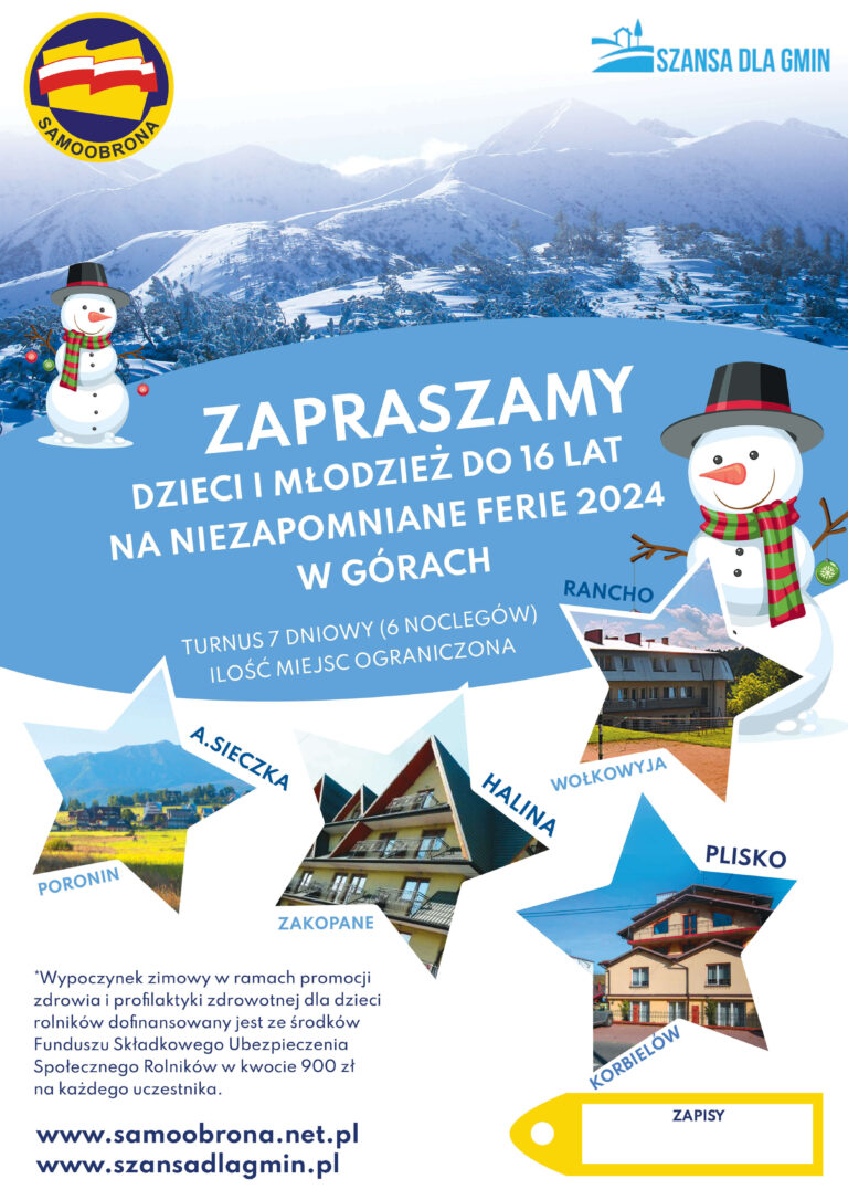 Plan kolonii zimowych 2024 rok - Związek Zawodowy Rolnictwa Samoobrona