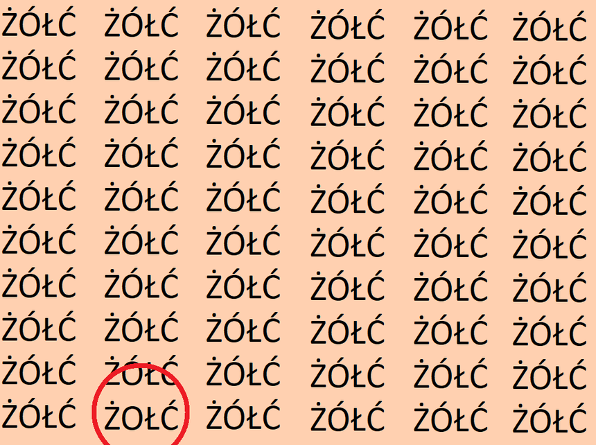 Znajdź błędnie zapisane słowo ŻÓŁĆ. Rozwiązanie