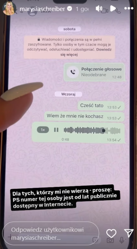 Marianna Schreiber pokazała nagranie, które jej córka wysłała do ojca
