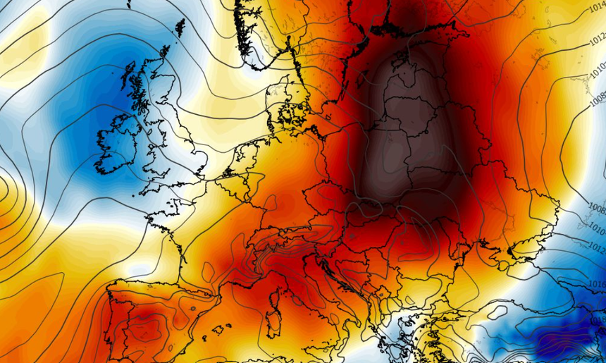 Anomalia temperatury na poziomie ciśnienia 850 hPa 30.06