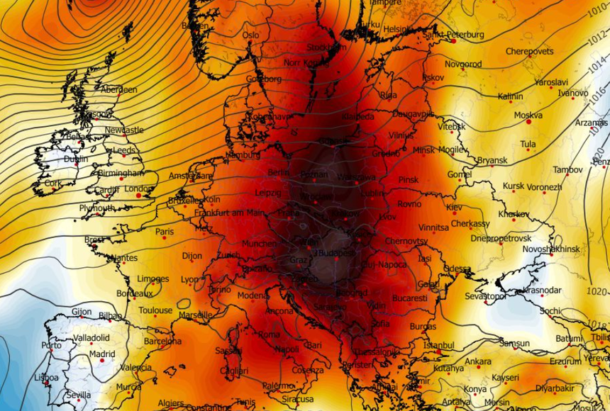 Anomalia temperatury na poziomie ciśnienia 850 hPa 10.12